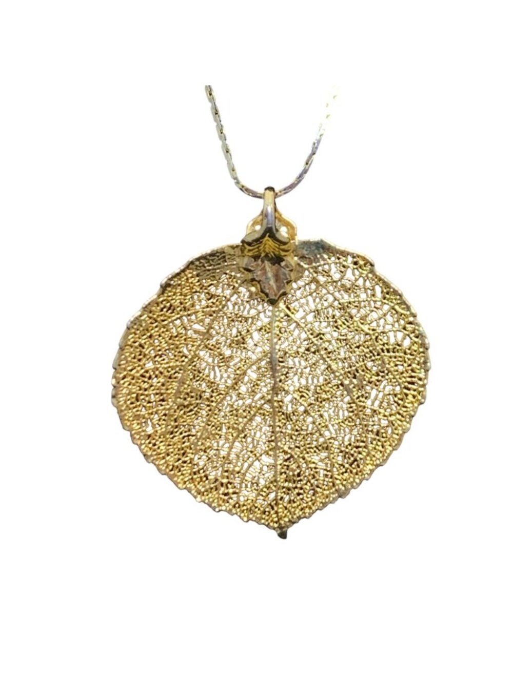 Gold Tone Box Necklace With Intricate Leaf Pendant (2245) - Picture 2 of 5